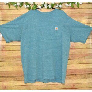 Men's Big & Tall 2XL Carhartt Loose Fit Long T-Shirt in Heather Blue Logo Pocket